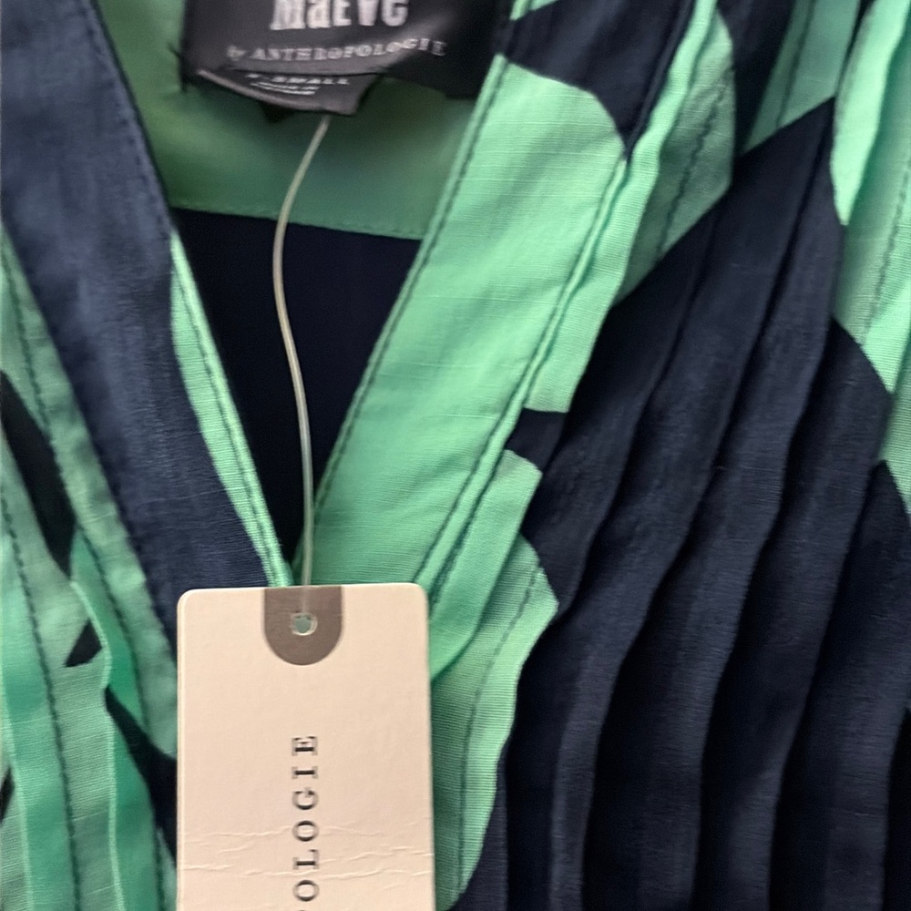 Anthropologie Maeve Navy Mint Leaf Print Maxi Dress XS NWT - Picture 3 of 5